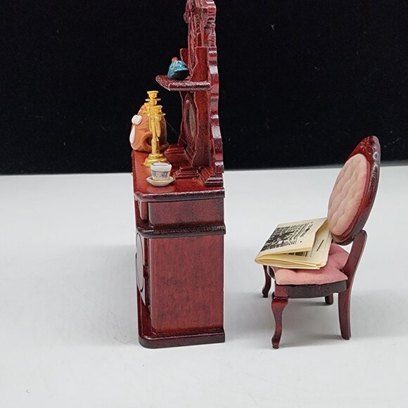 Antique Style Miniature Dollhouse Furniture Hutch Chair & Accessories - Picture 7 of 10